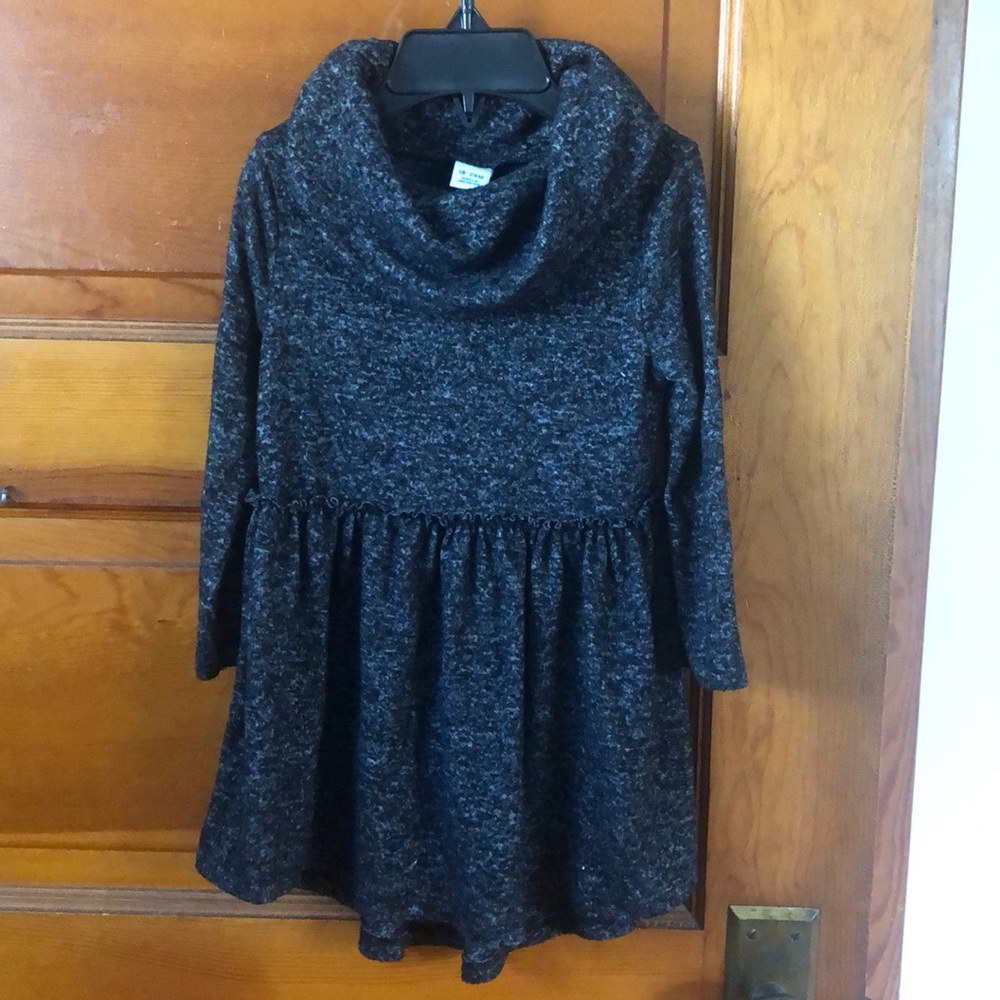 Little Girls Heather Charcoal Cowl Neck Dress